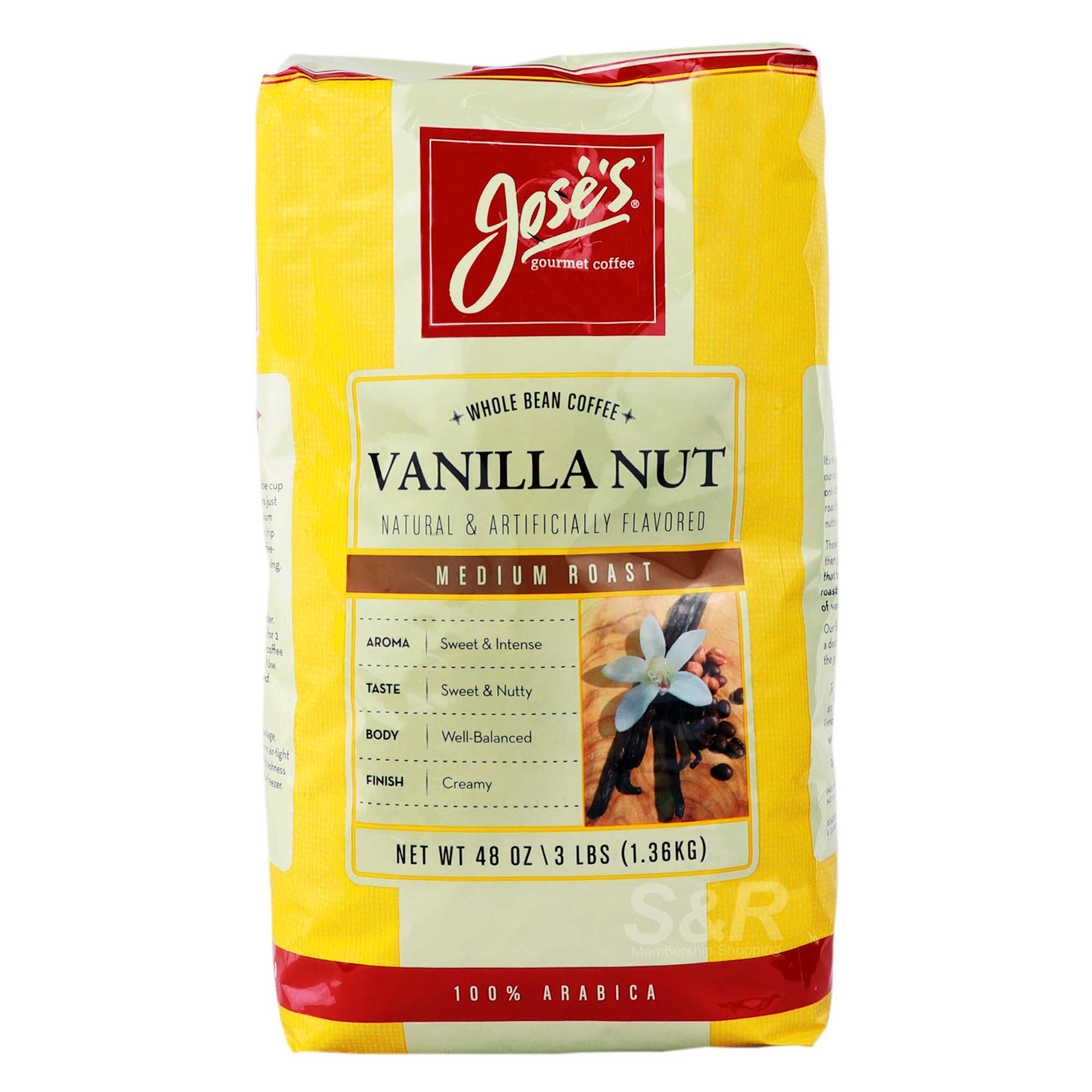 Jose's Gourmet Coffee Whole Bean Coffee Vanilla Nut Medium Roast 1.36kg